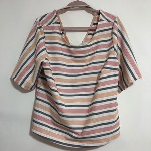 Pomage striped deep V neck short sleeve top size XLarge